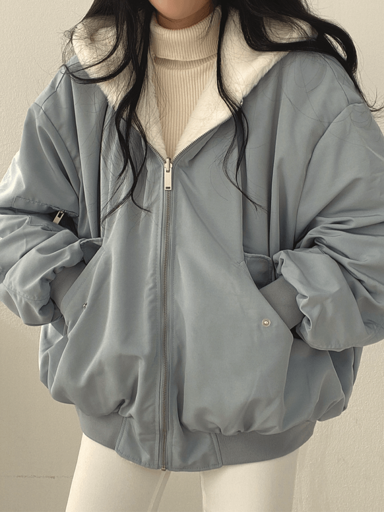 Oversized Winter Jacket  Sherpa Lined Bomber Style - Product showcase