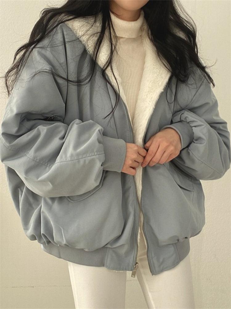 Oversized Winter Jacket  Sherpa Lined Bomber Style - Detailed view