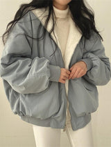 Oversized Winter Jacket  Sherpa Lined Bomber Style - Detailed view