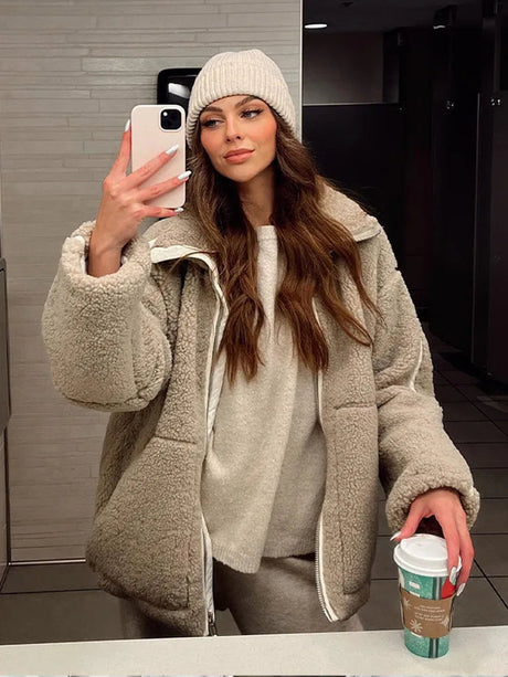Cozy Fleece Jacket  Oversized Sherpa Winter Wear - Product showcase