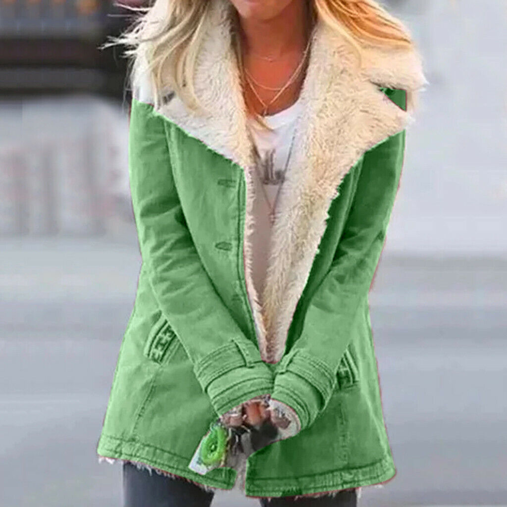 Sherpa Lined Winter Coat  Mint Green Cotton Canvas - Product showcase