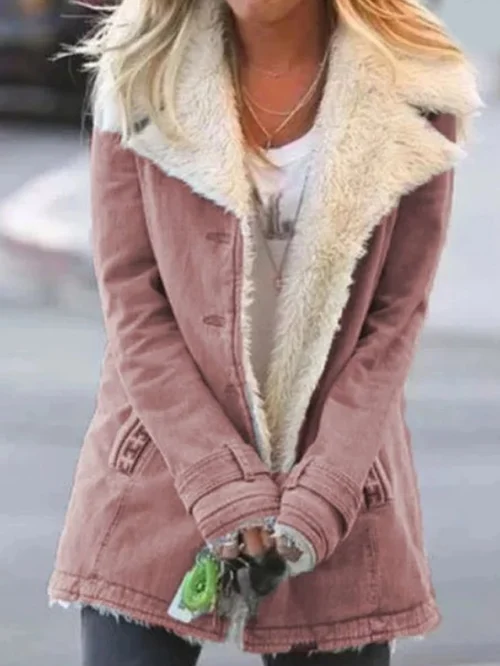 Sherpa Lined Winter Coat  Mint Green Cotton Canvas - Detailed view