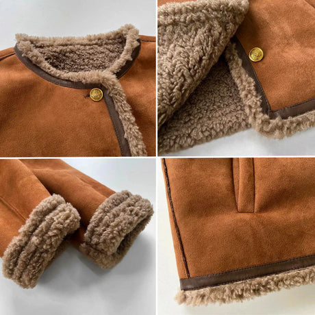 Classic Shearling Jacket  Camel Suede Button Front - Product detail 4