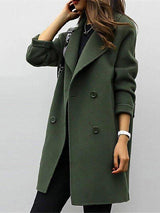 Classic Wool Trench Coat  Double-Breasted Military Green Design - Detailed view