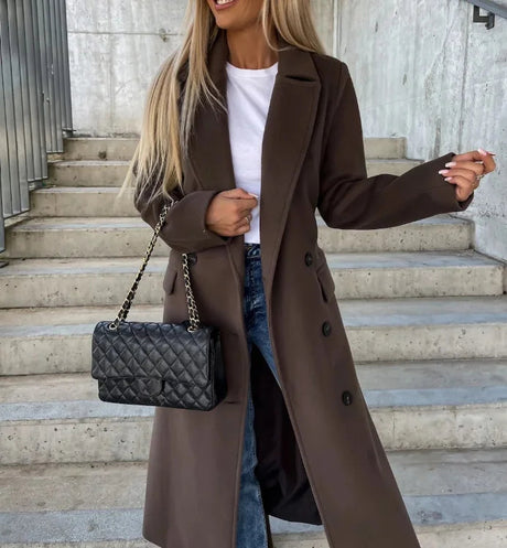 Classic Wool Winter Coat  Double-Breasted Belted Design - Detailed view