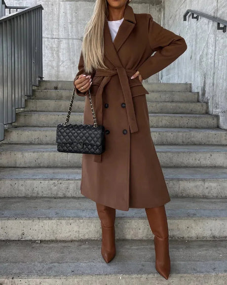 Classic Wool Winter Coat  Double-Breasted Belted Design - Product example