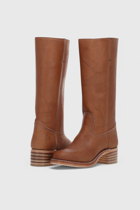 Classic Knee High Boots  Brown Leather With Stacked Heel - Product detail 4