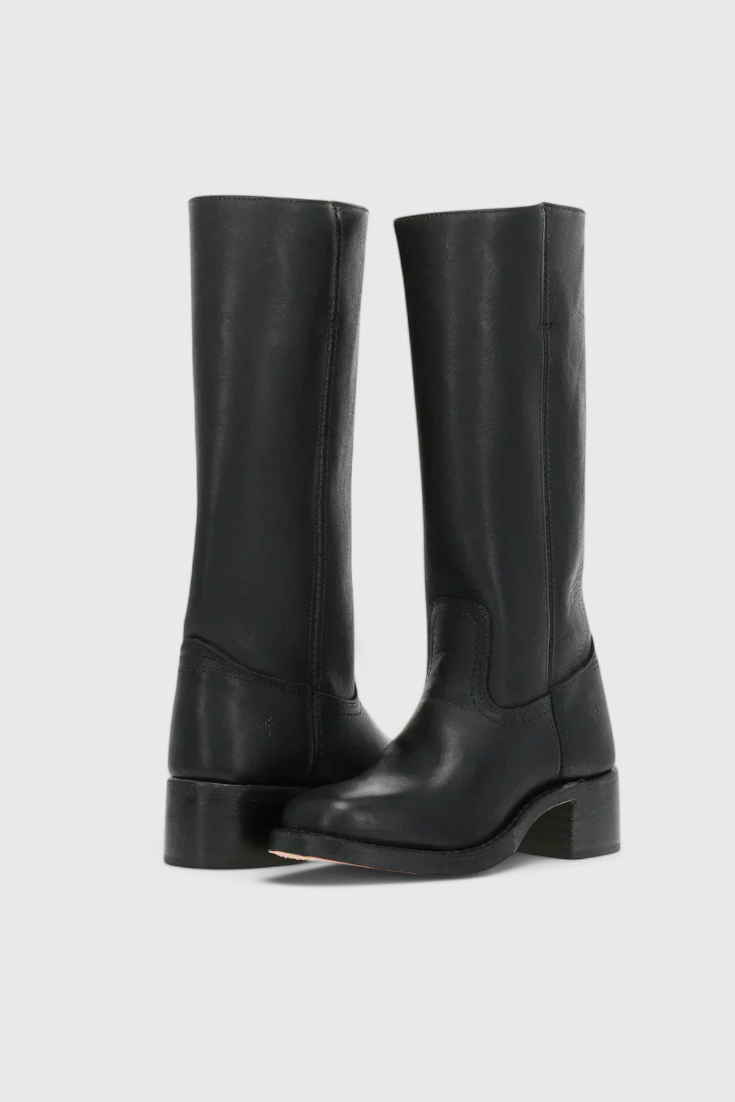 Classic Knee High Boots  Brown Leather With Stacked Heel - Product detail 5