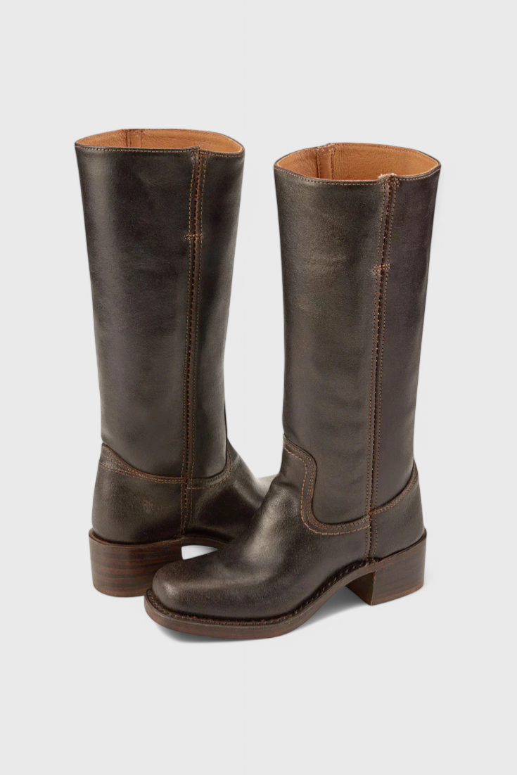 Classic Knee High Boots  Brown Leather With Stacked Heel - Product detail 7