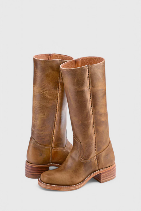 Classic Knee High Boots  Brown Leather With Stacked Heel - Product detail 8
