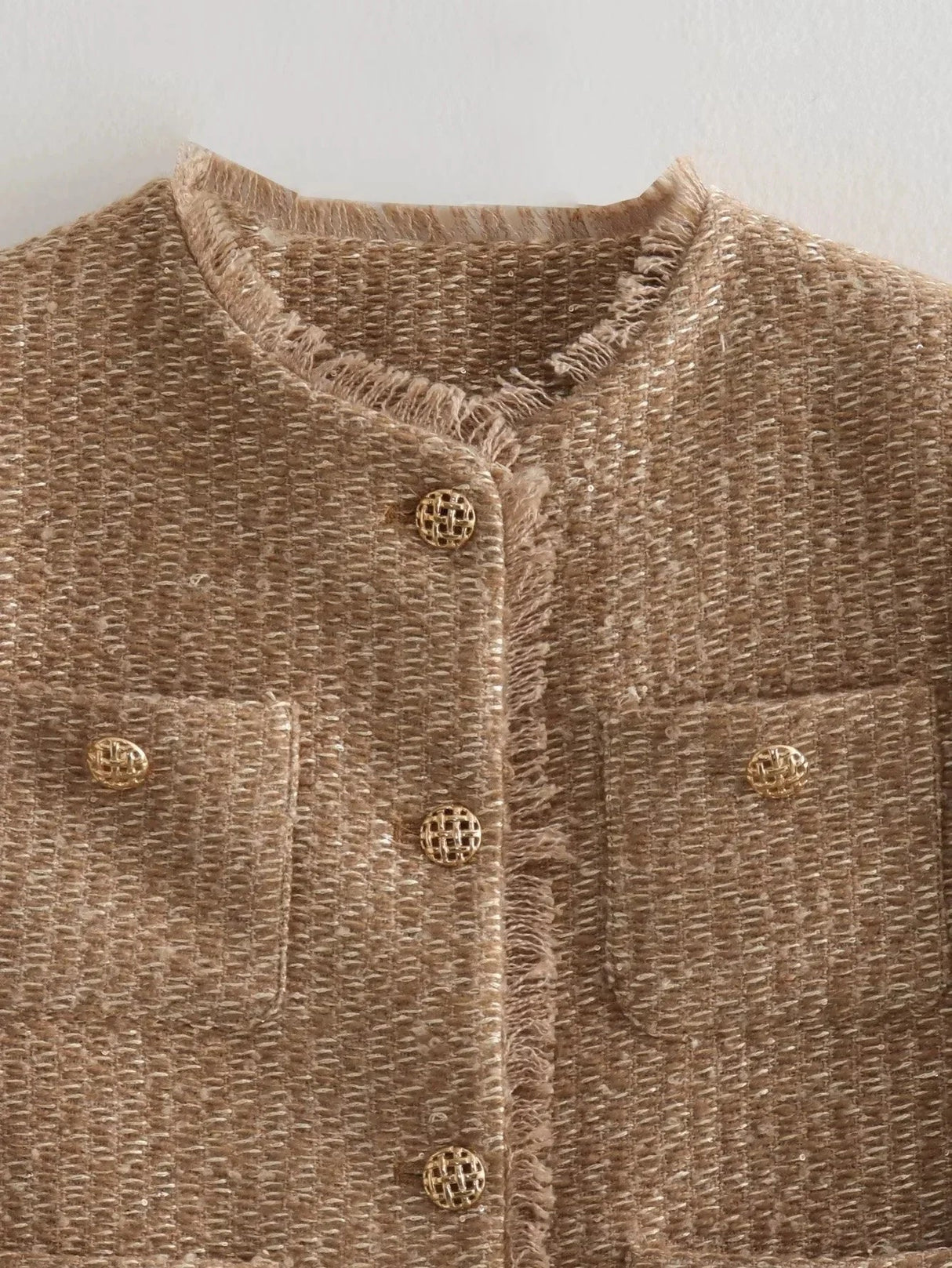 Tweed Cropped Jacket  Textured Beige Womens Blazer - Product example