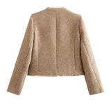 Tweed Cropped Jacket  Textured Beige Womens Blazer - Product detail 6