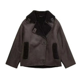 Leather Winter Jacket  Wide Collar Plush Lined Design - Product detail 5