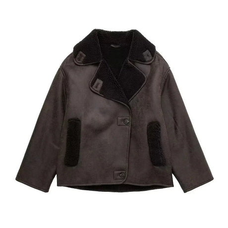 Leather Winter Jacket  Wide Collar Plush Lined Design - Product detail 5