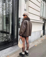 Leather Winter Jacket  Wide Collar Plush Lined Design - Product example