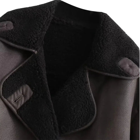 Leather Winter Jacket  Wide Collar Plush Lined Design - Product detail 8