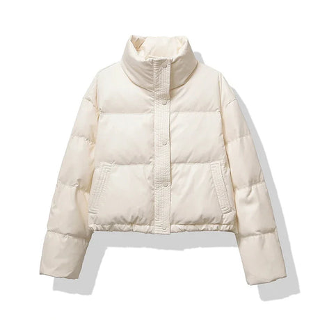 Winter Puffer Jacket  Brown Leather-Look Quilted Design - Product detail 4