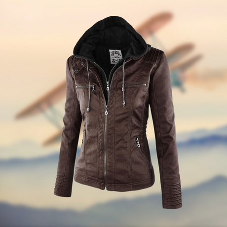 Leather Hooded Jacket  Fitted Womens Casual Design - Product detail 5