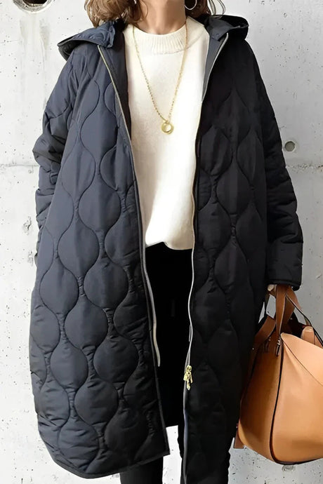 Quilted Winter Coat  Longline Hooded Puffer Design - Product detail 4