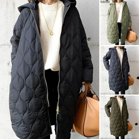 Quilted Winter Coat  Longline Hooded Puffer Design - Product showcase