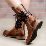 Vintage Leather Boots  Mid-Calf Lace-Up Design With Stud Details - Product example