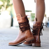 Vintage Leather Boots  Mid-Calf Lace-Up Design With Stud Details - Product detail 4
