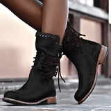 Vintage Leather Boots  Mid-Calf Lace-Up Design With Stud Details - Product detail 6