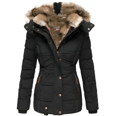 Winter Puffer Jacket  Quilted Hooded Design With Faux Fur Trim - Product showcase