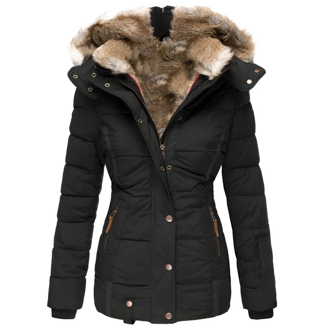 Winter Puffer Jacket  Quilted Hooded Design With Faux Fur Trim - Product showcase