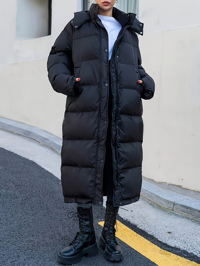 Long Winter Puffer Coat  Full Length Black Insulated Design - Product showcase