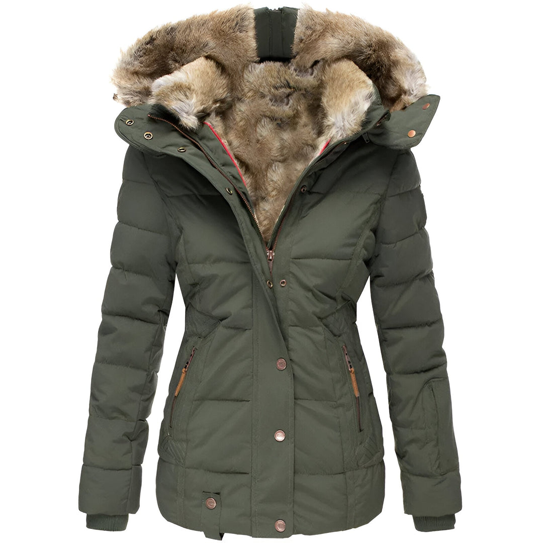 Winter Puffer Jacket  Quilted Hooded Design With Faux Fur Trim - Product example