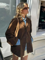 Suede Winter Coat  Oversized Brown Button-Up Design - Product detail 5