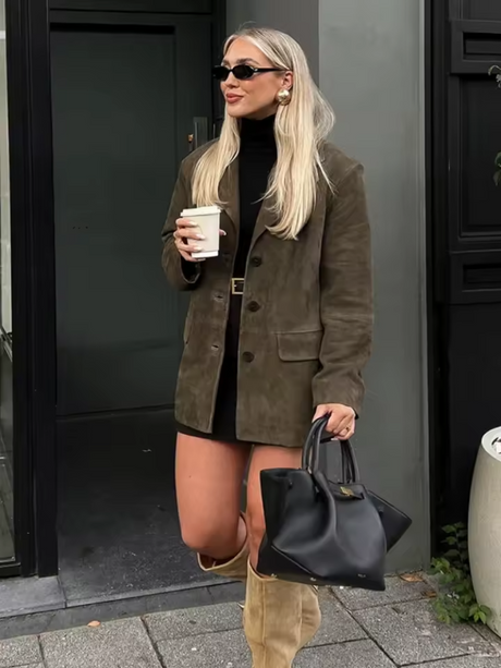 Suede Winter Coat  Oversized Brown Button-Up Design - Product detail 6