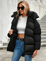 Womens Short Puffer Jacket  Black Quilted Winter Coat - Product showcase