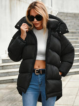 Womens Short Puffer Jacket  Black Quilted Winter Coat - Detailed view