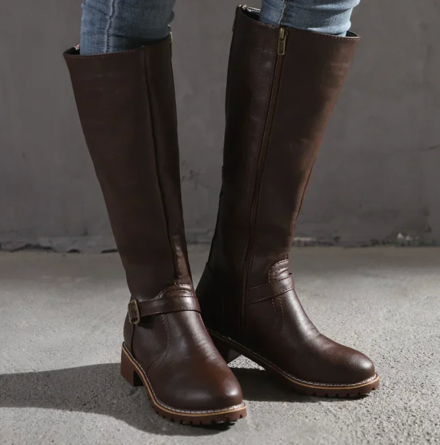 Classic Knee High Boots  Brown Leather With Buckle Detail - Product detail 4