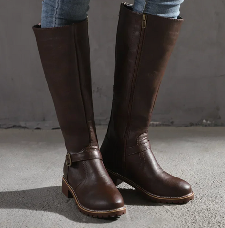 Classic Knee High Boots  Brown Leather With Buckle Detail - Product detail 4