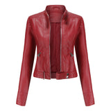 Womens Moto Leather Jacket  Slim Fit High Collar Design - Product detail 5