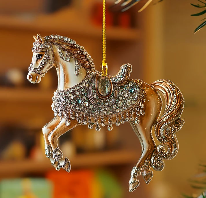 Vintage Horse Christmas Ornament  Jeweled Acrylic Tree Decoration - Product showcase