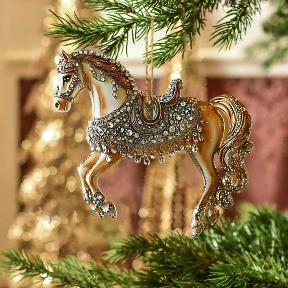 Vintage Horse Christmas Ornament  Jeweled Acrylic Tree Decoration - Detailed view