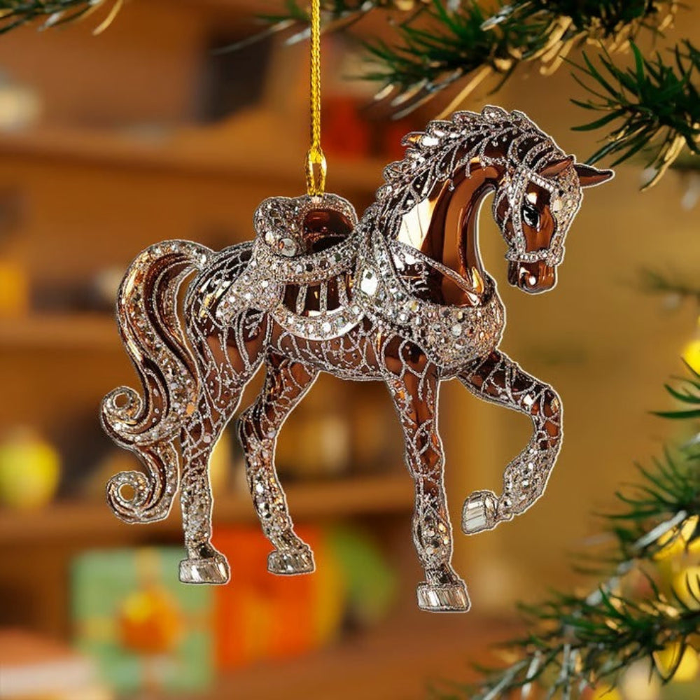 Vintage Horse Christmas Ornament  Jeweled Acrylic Tree Decoration - Product detail 6