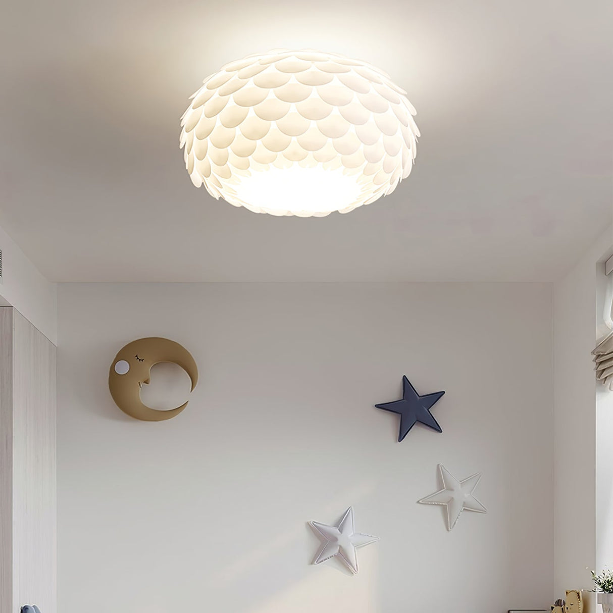 Modern Ceiling Light  White Sculptural Scale Pattern - Detailed view