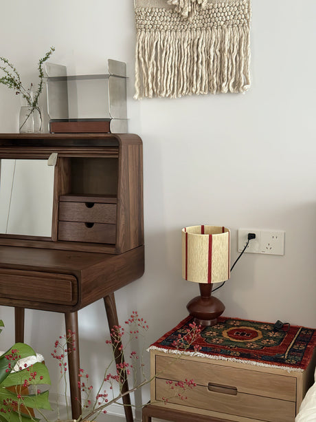 Modern Table Lamp  Walnut Base with Striped Shade - Product detail 7