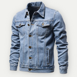 Classic Denim Trucker Jacket  Raw Black Contrast Stitching - Detailed view