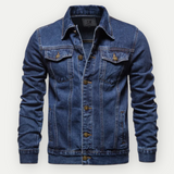 Classic Denim Trucker Jacket  Raw Black Contrast Stitching - Product example
