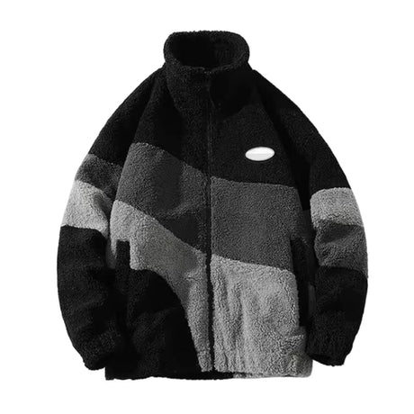 Modern Fleece Jacket  Monochrome Color Block Design - Product showcase