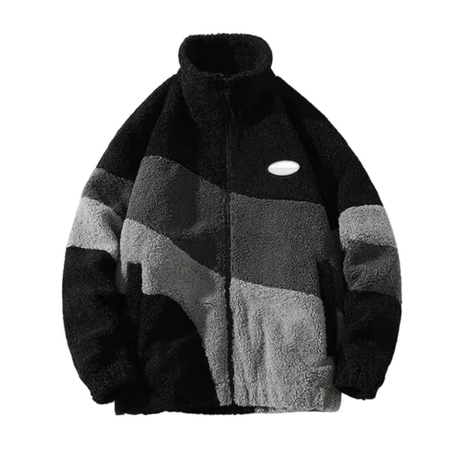 Modern Fleece Jacket  Monochrome Color Block Design - Product showcase