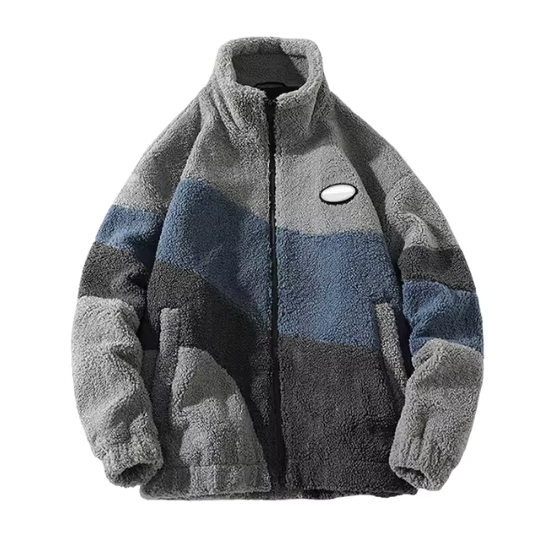 Modern Fleece Jacket  Monochrome Color Block Design - Detailed view
