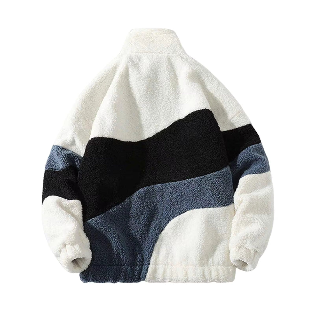 Modern Fleece Jacket  Monochrome Color Block Design - Product detail 5