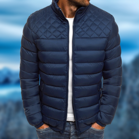Quilted Winter Jacket  Diamond Stitch Navy Puffer - Product showcase